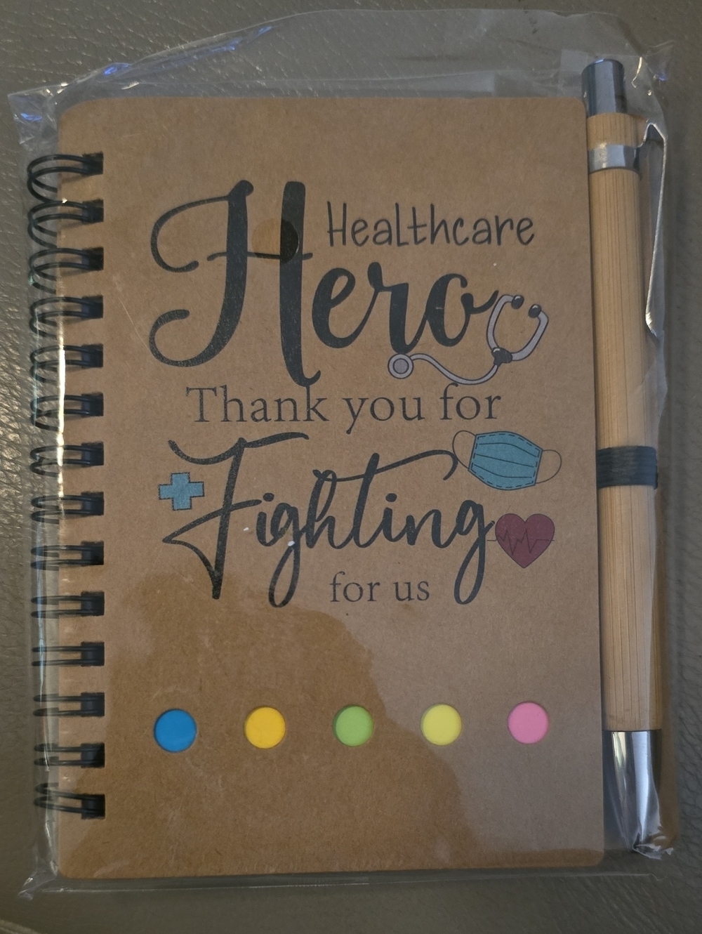 Healthcare Hero Spiral Notebook with Pen - Brown Kraft, Multicolor Accents